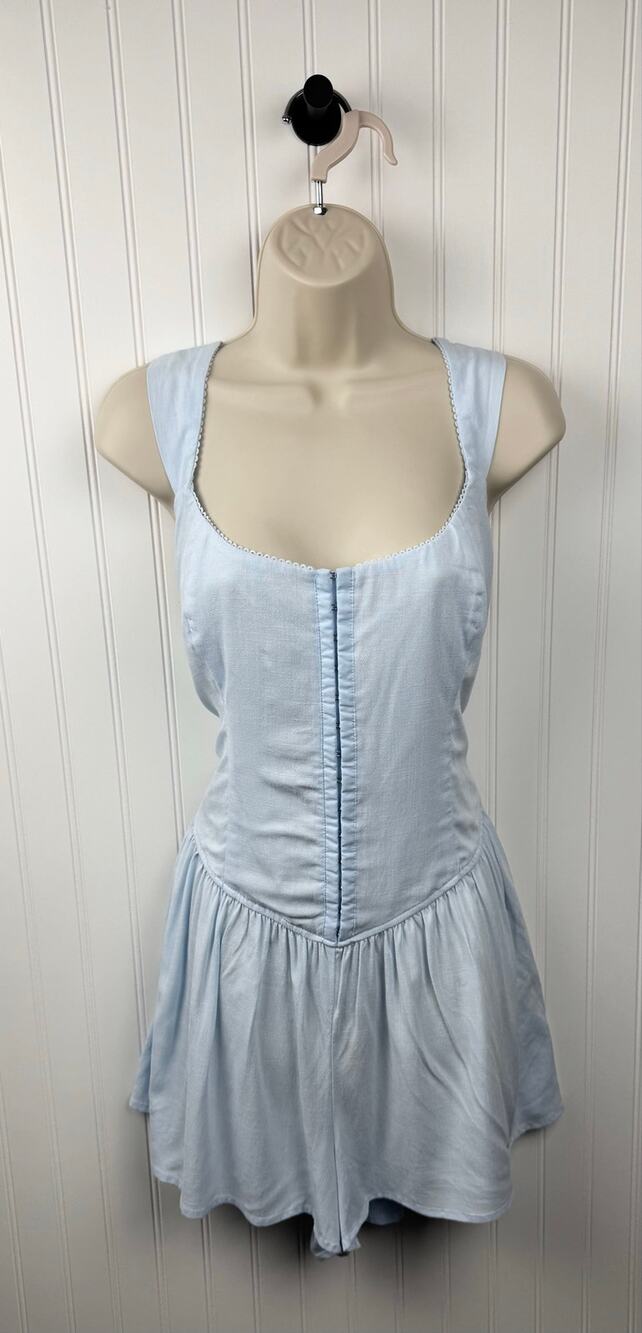 Wild Fable Light Blue Corset Romper XL NWT Tie Back Cottagecore
